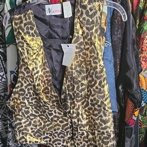 Alyssa Gold Leopard Print Vest - Women's Statement Waistcoat